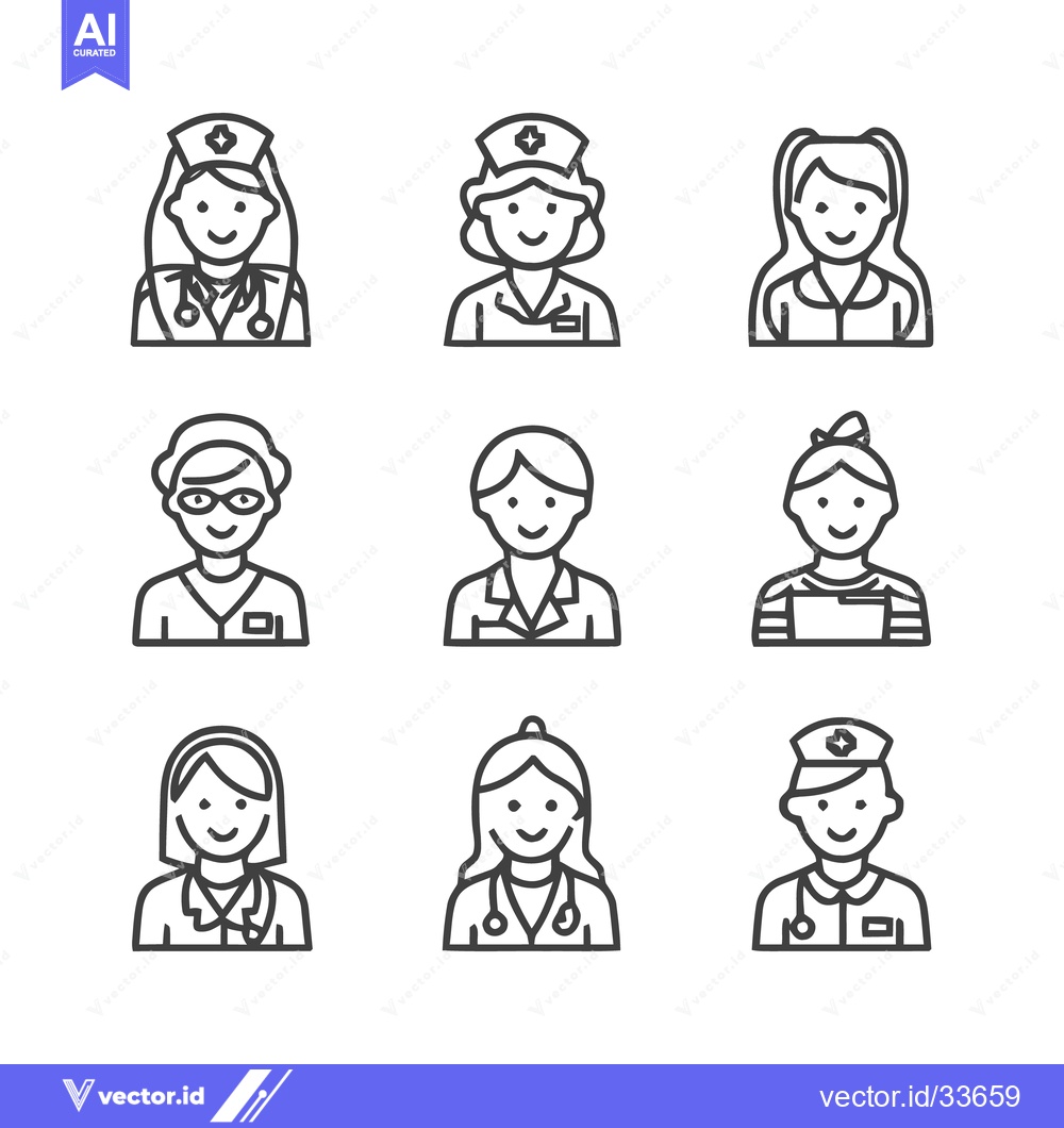 Premium Vector of Nine Line Art Icons of Medical Professionals and Healthcare Workers.