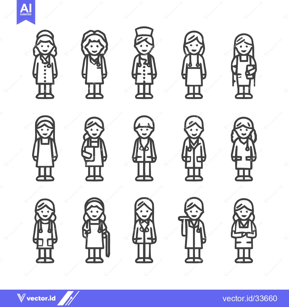 Premium Vector of Medical Professionals - A Collection of Line Art Illustrations.