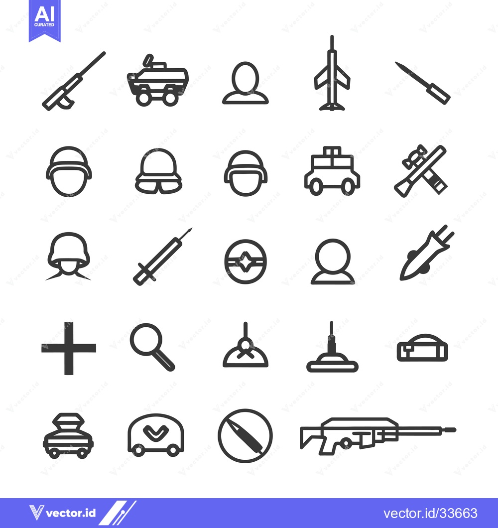 Premium Vector of Collection of Military and Weapon Related Line Icons