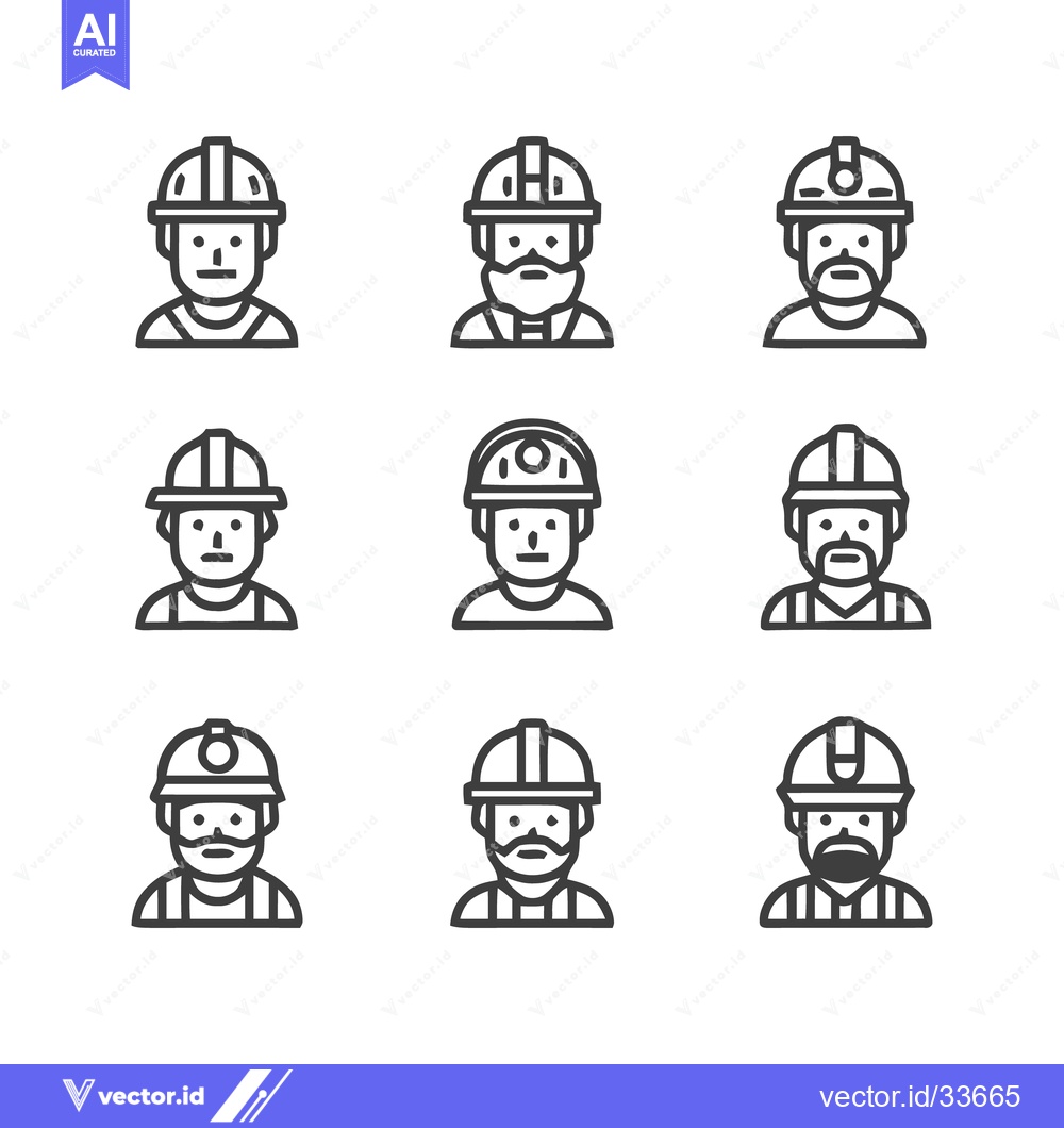 Premium Vector dari Construction Workers - Diverse Line Art Portraits in Protective Helmet