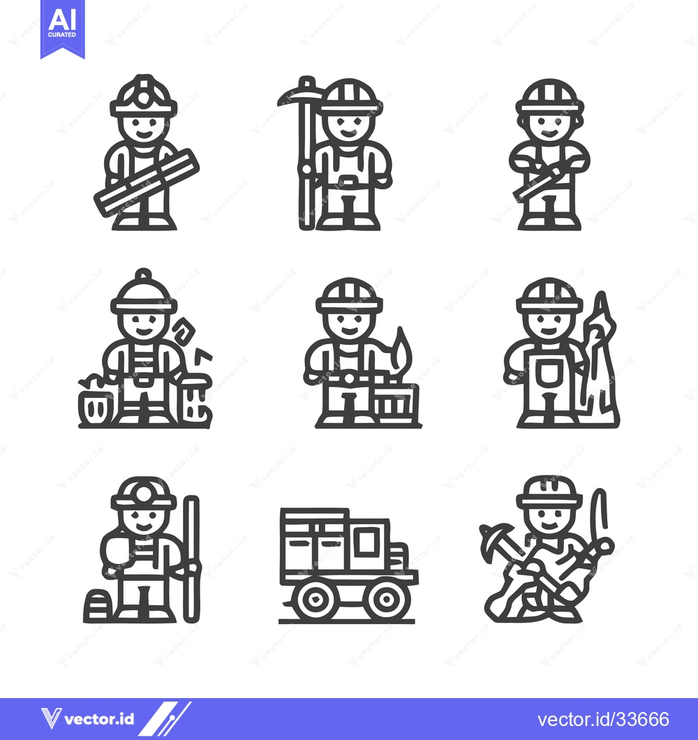 Premium Vector dari Construction Workers and Miners - A Collection of Line Art Icons.