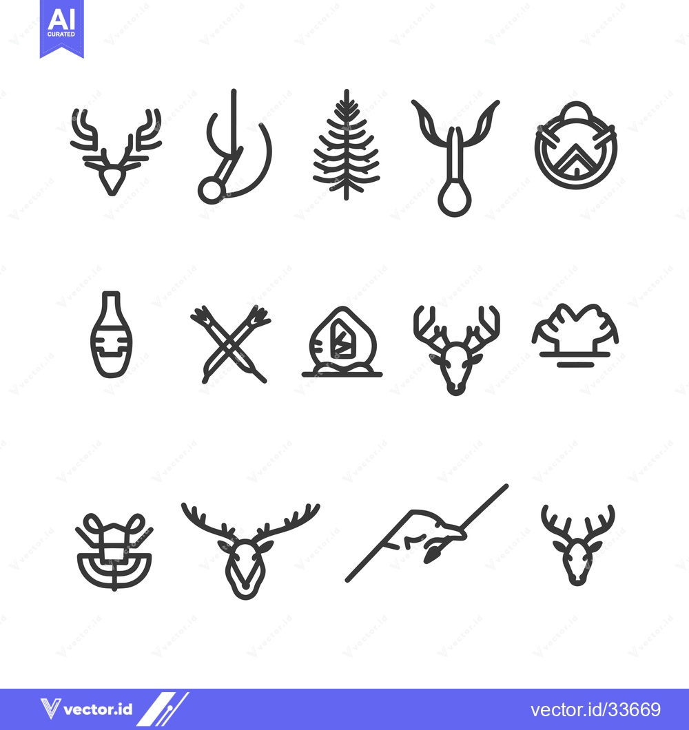 Premium Vector dari Collection of Minimalist Deer, Tree, and Hunting Icons