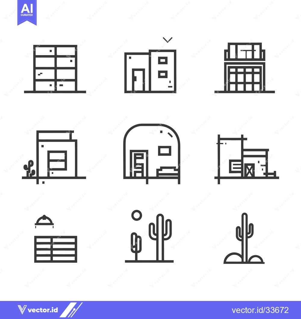 Premium Vector of Collection of Minimalist Line Art House and Desert Icons