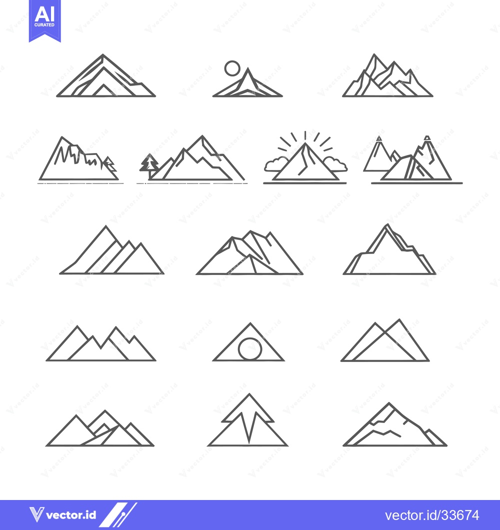 Premium Vector dari Collection of Minimalist Mountain Line Icons