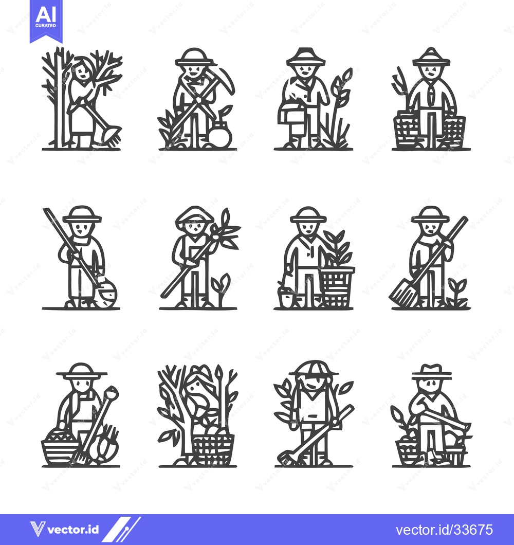 Premium Vector of Farmers working in the field with tools and equipment.