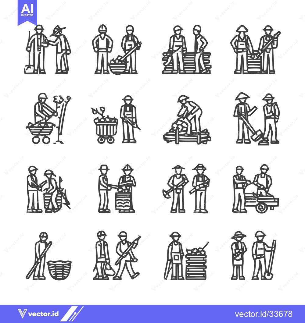 Premium Vector dari Collection of various line art illustrations depicting agricultural wo