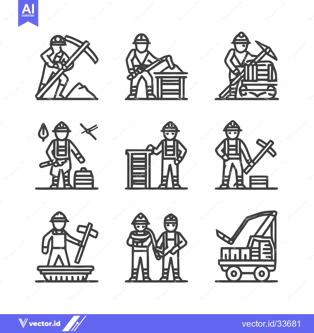 Premium Vector dari Construction Workers in Various Poses and Activities.