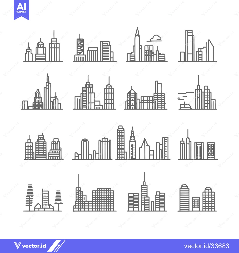 Premium Vector of Collection of Modern City Skylines with Buildings in a Simple Line Art