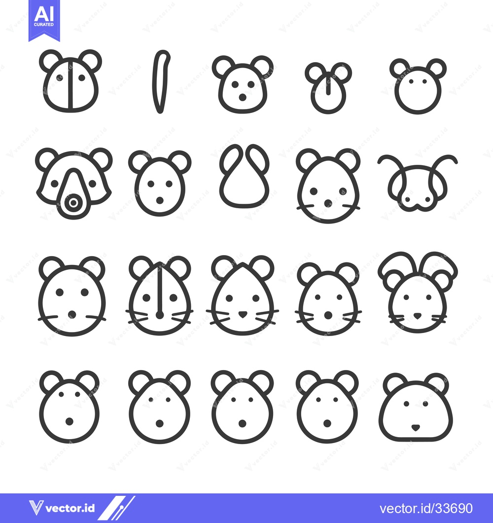 Premium Vector dari Collection of Mouse and Rat Faces in Line Art Style