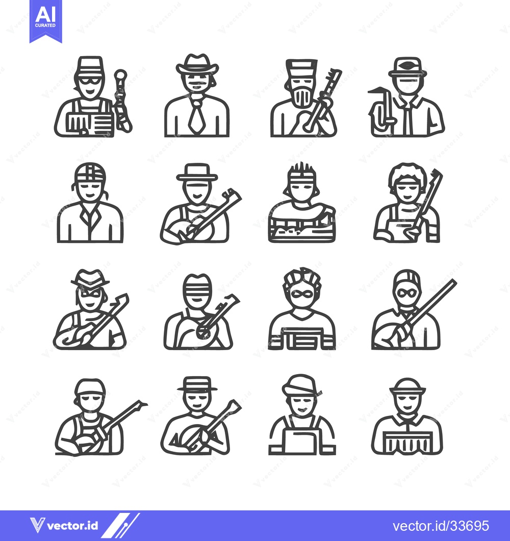 Premium Vector of Musicians and Instruments - A Collection of Line Art Icons.