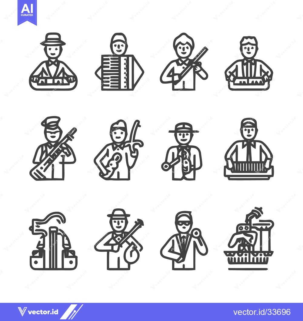 Premium Vector dari Musicians Playing Instruments in Black and White.