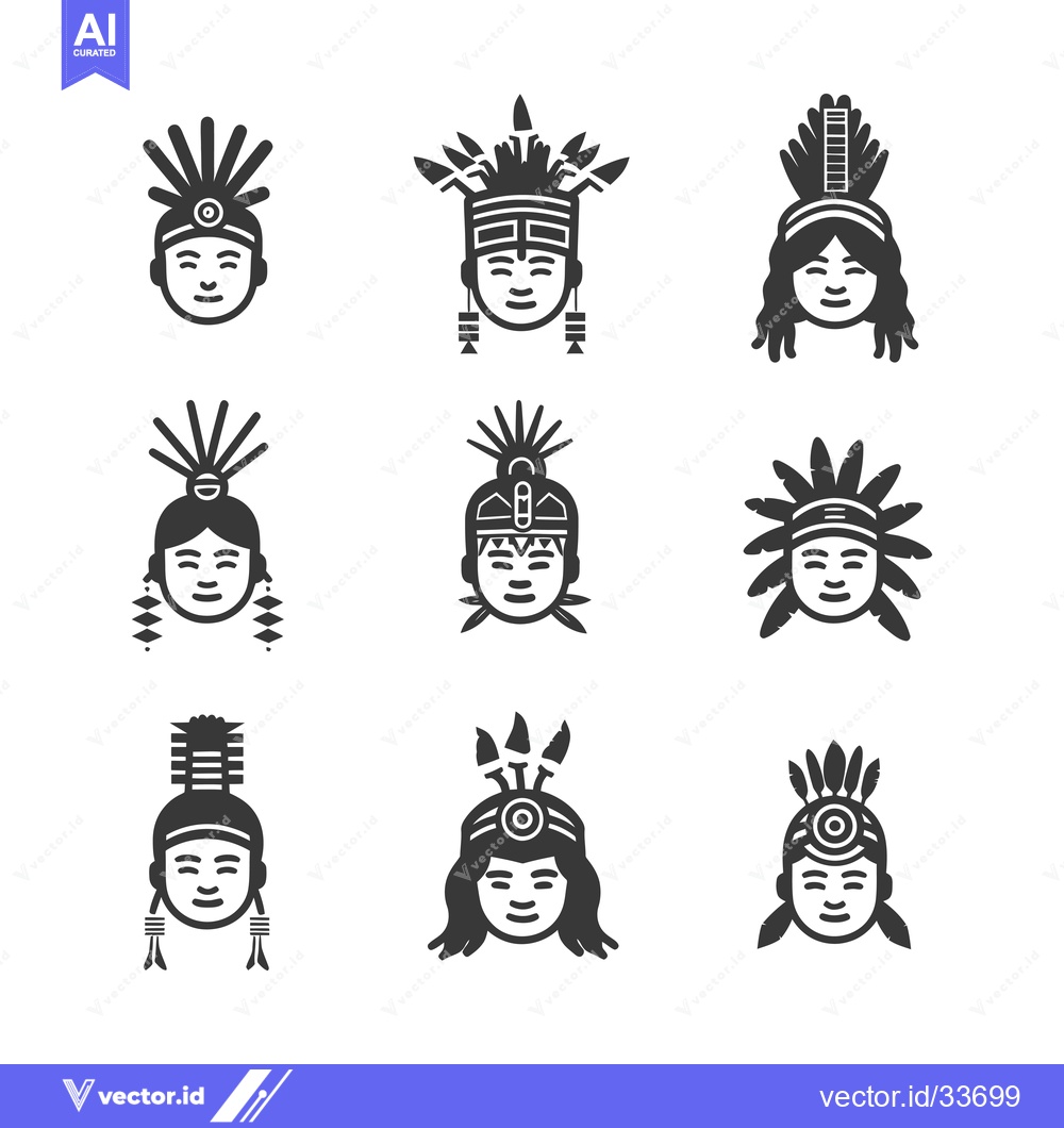 Premium Vector dari Collection of Native American Head Portraits with Traditional Headdres