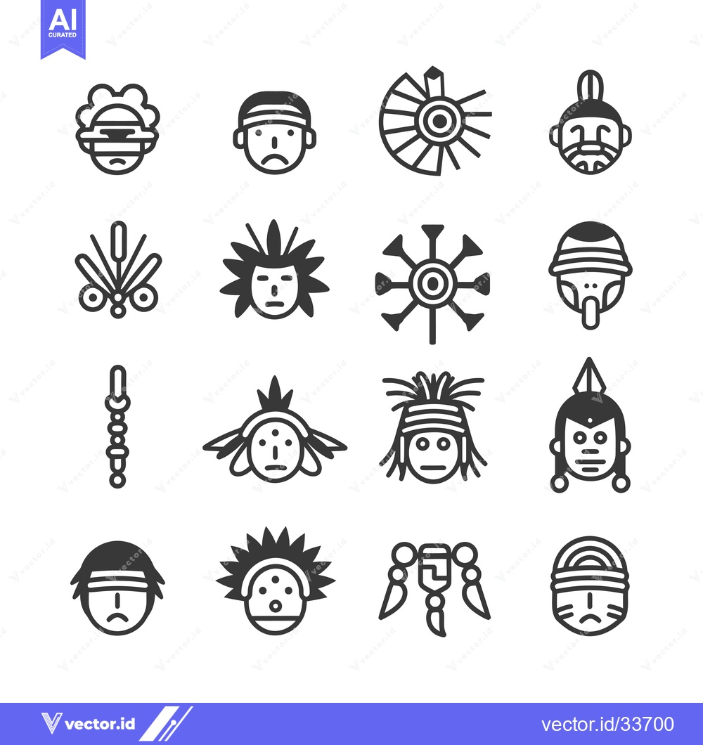 Premium Vector dari Collection of Native American Masks and Tribal Symbols