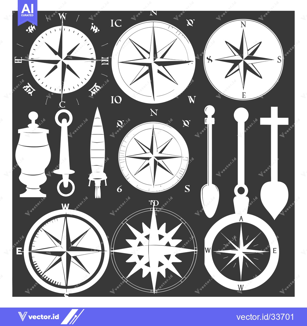 Premium Vector dari Collection of Nautical and Compass Symbols in Black and White