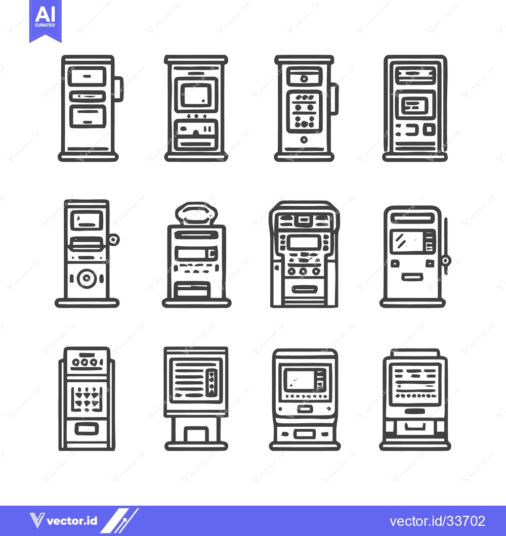 Premium Vector of Collection of various vending machines in line art style.