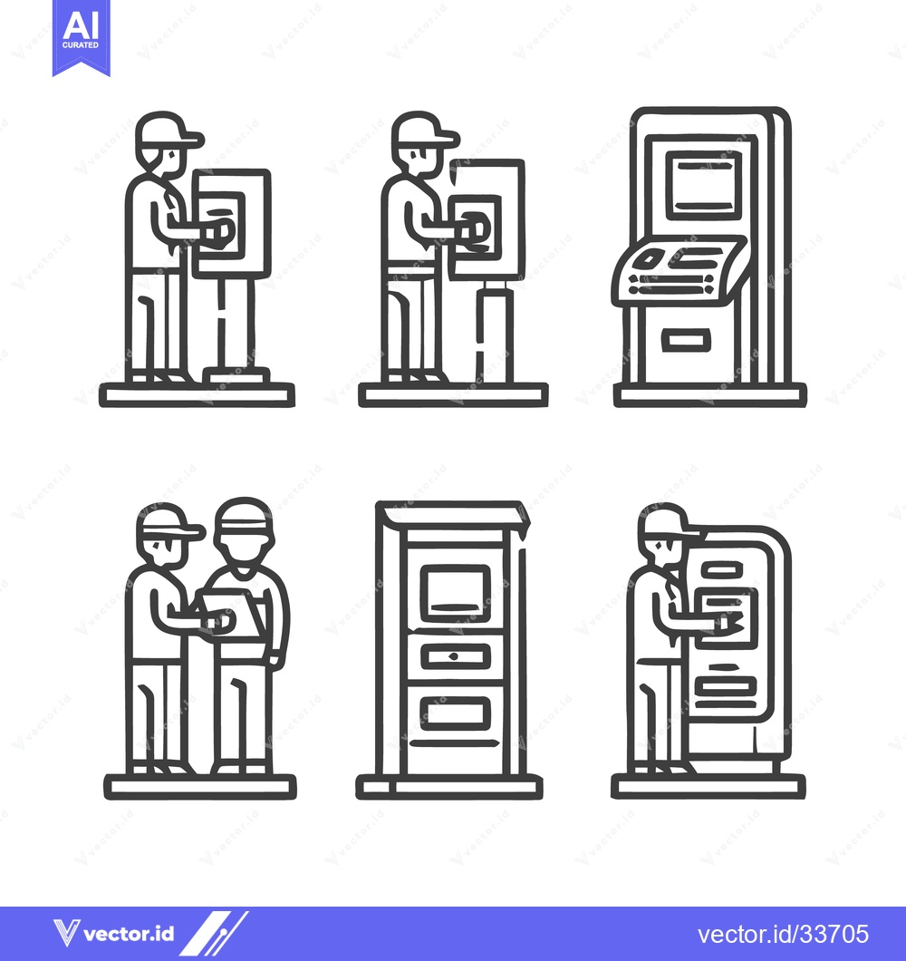 Premium Vector dari People interacting with automated teller machines in various scenarios