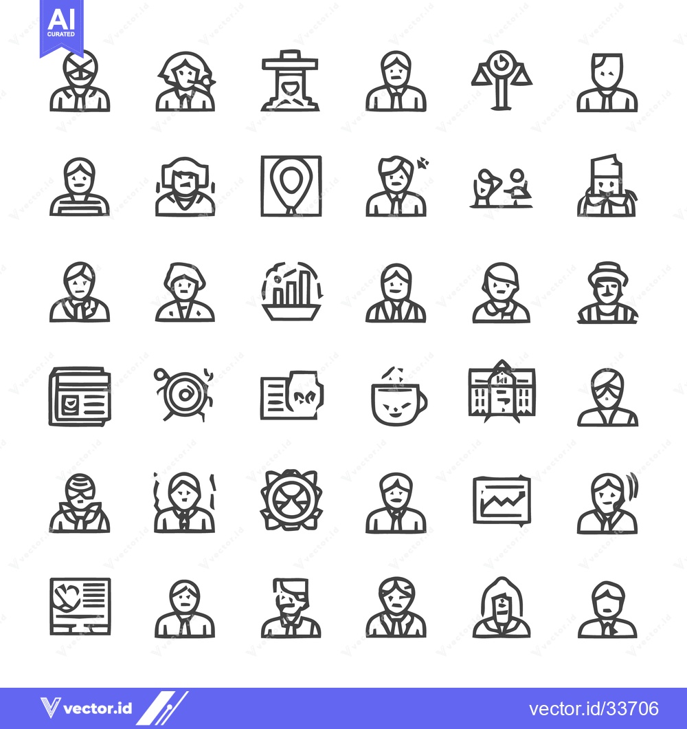 Premium Vector dari Collection of various line art icons representing people and concepts.