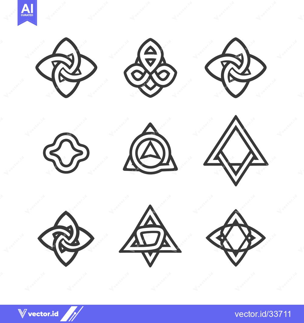 Premium Vector dari Collection of Nine Abstract Geometric Line Art Designs