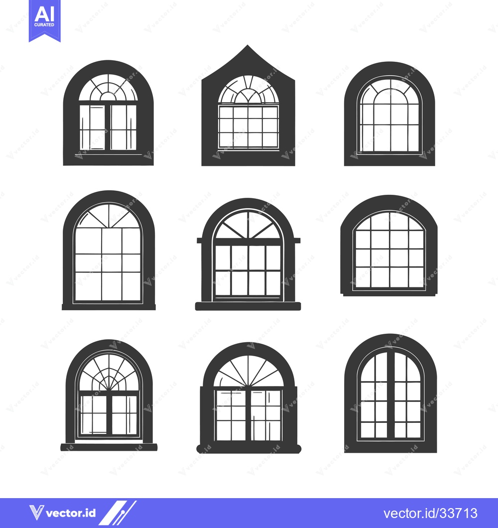 Premium Vector dari Collection of Nine Arched Window Silhouettes