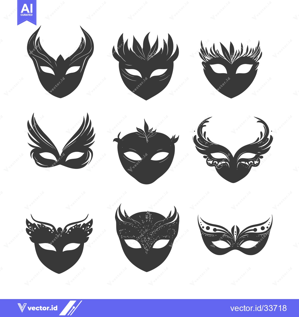 Premium Vector dari Collection of Nine Black and White Carnival Masks