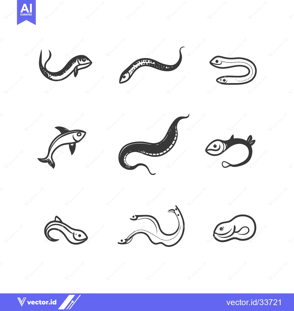 Premium Vector dari Collection of Nine Black and White Fish Illustrations