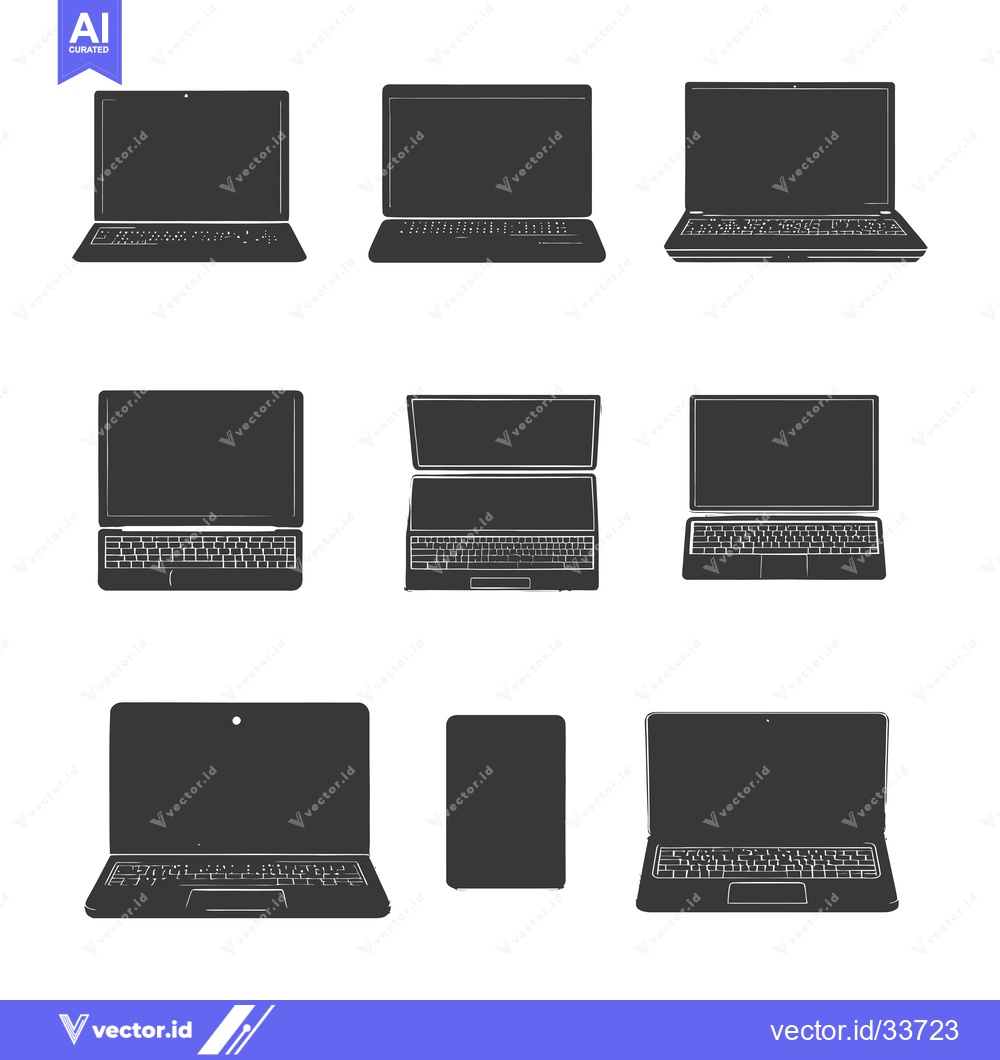 Premium Vector dari Collection of Nine Black and White Laptop Silhouettes
