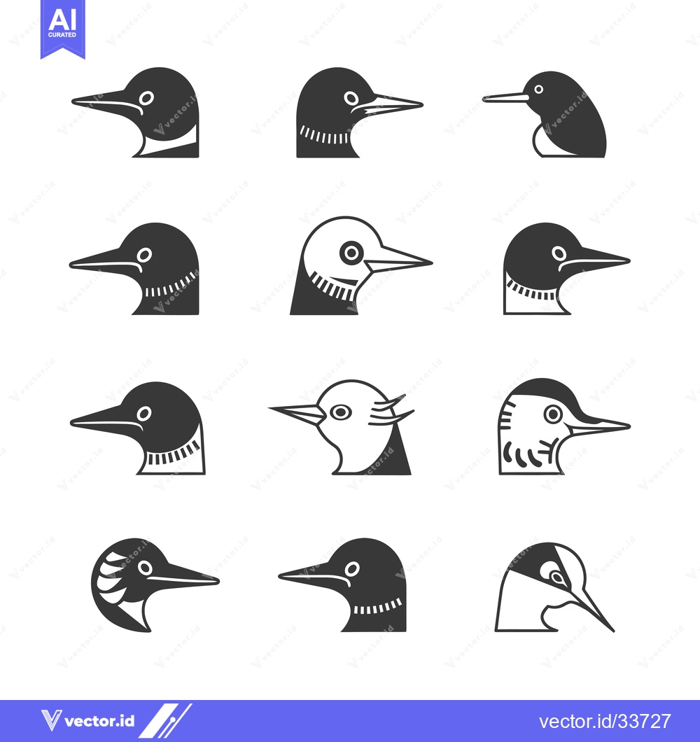 Premium Vector dari Collection of Nine Black and White Loon Bird Head Illustrations