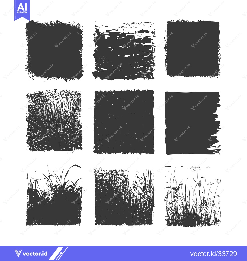 Premium Vector dari Collection of Nine Black and White Silhouettes of Grass and Abstract S