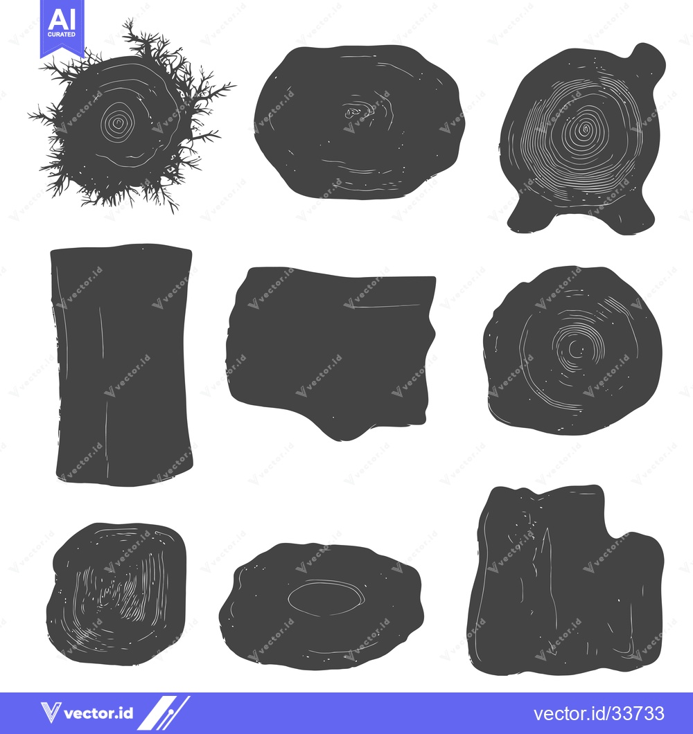 Premium Vector of Collection of Nine Black and White Silhouettes of Tree Cross Sections