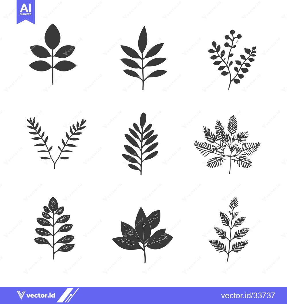 Premium Vector of Collection of Nine Black Silhouette Botanical Branch Illustrations