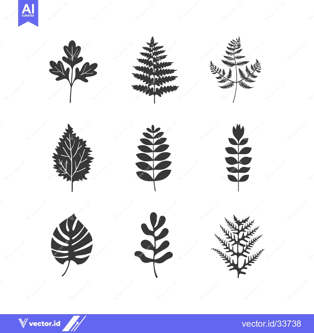 Premium Vector of Collection of Nine Black Silhouette Leaf Illustrations