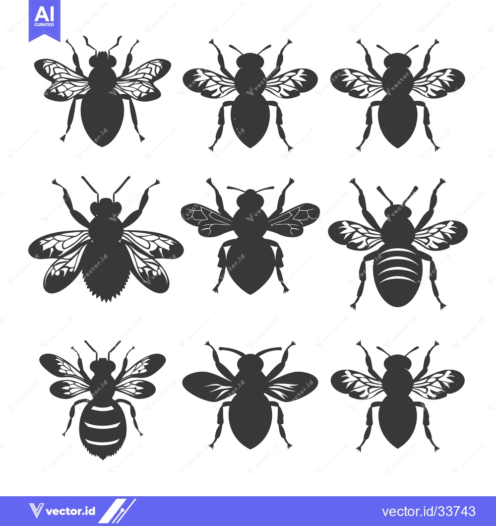 Premium Vector dari Collection of Nine Detailed Bee Silhouettes