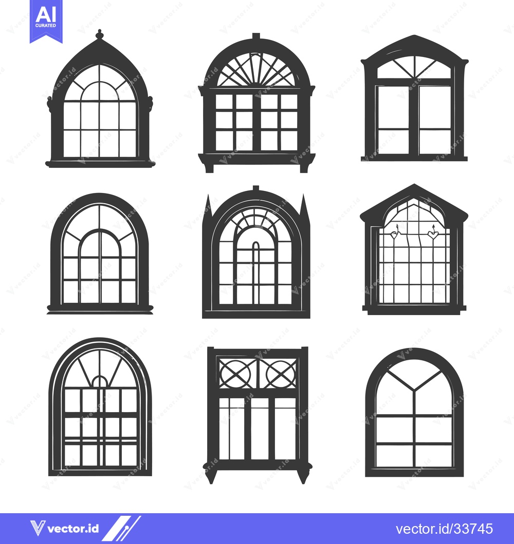 Premium Vector dari Collection of nine different arched windows, all in black and white