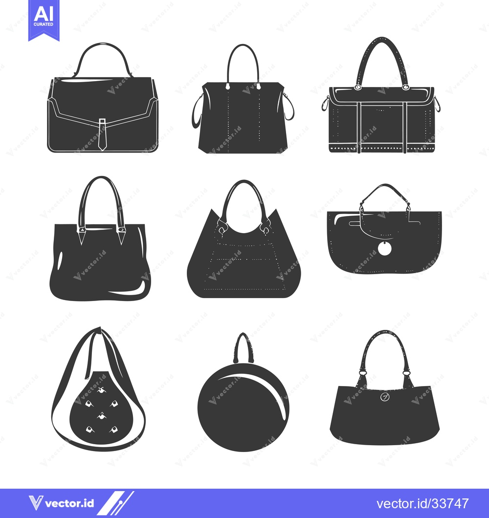 Premium Vector of Collection of nine different handbag silhouettes in black