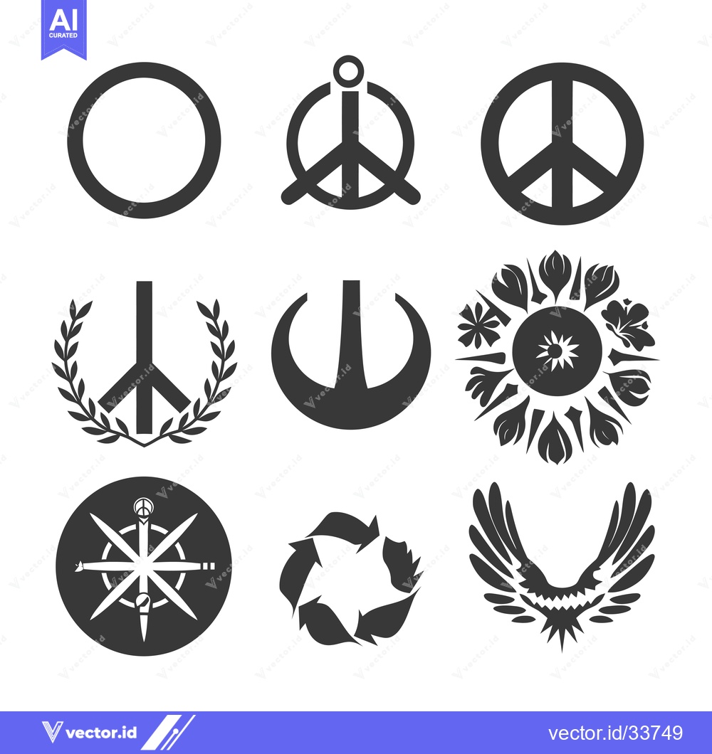 Premium Vector dari Collection of nine different peace and unity symbols in black and whit