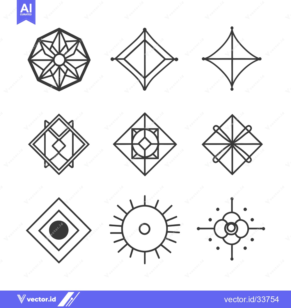 Premium Vector of Collection of Nine Geometric Line Art Designs