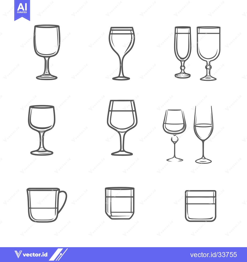 Premium Vector of Collection of Nine Hand-Drawn Glassware Illustrations