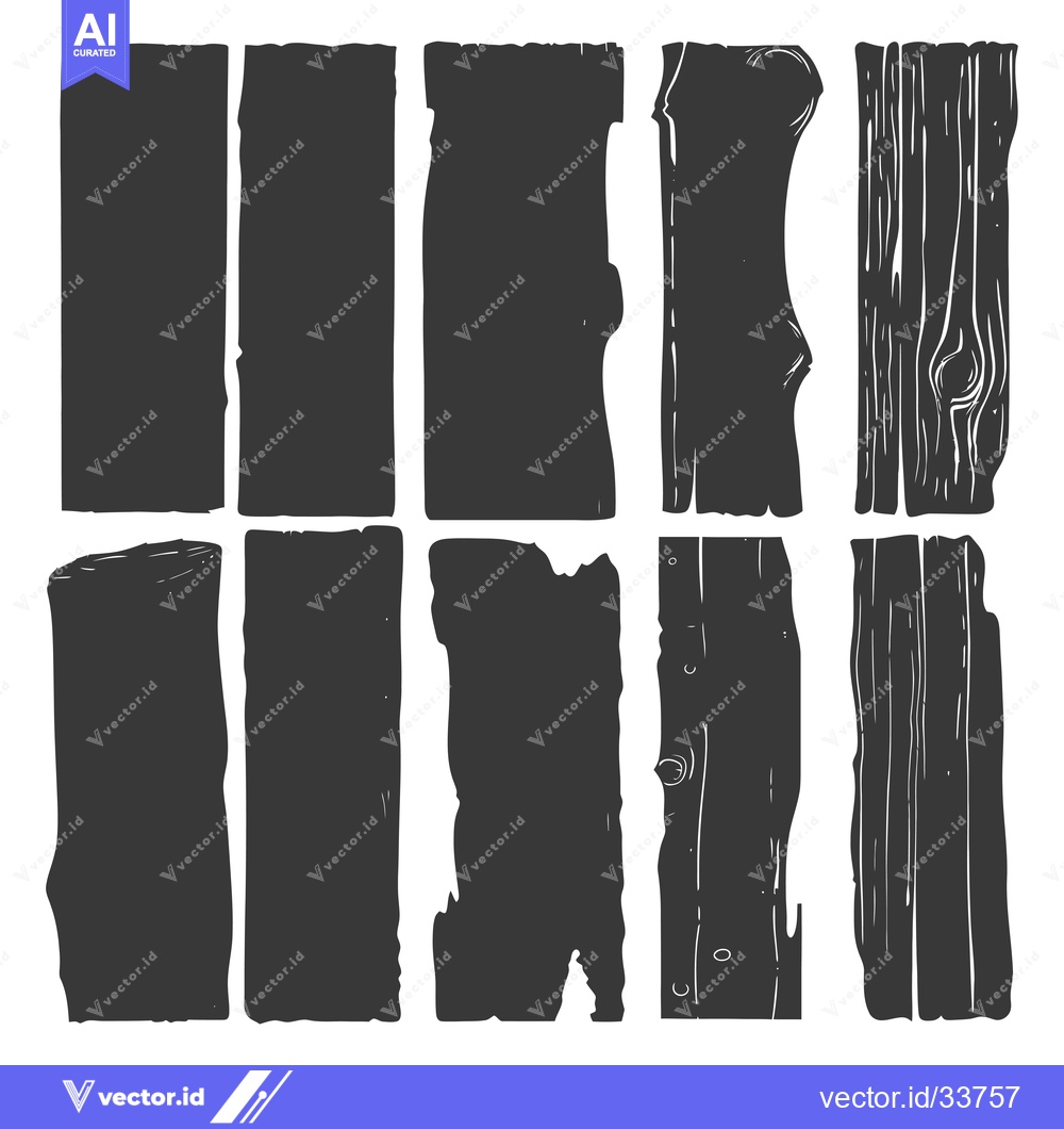 Premium Vector dari Collection of Nine Hand-Drawn Wooden Plank Silhouettes