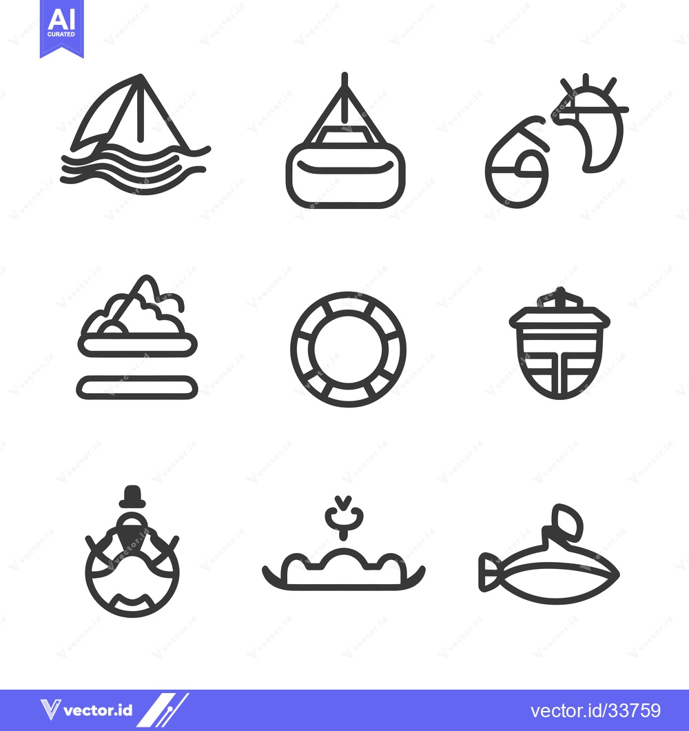 Premium Vector dari Collection of Nine Line Art Icons Representing Nautical and Water Acti