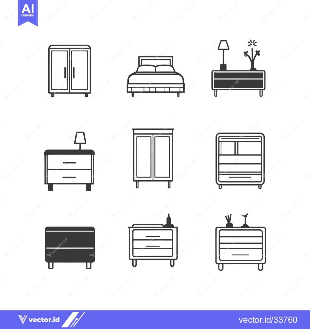 Premium Vector of Collection of Nine Line Drawings Depicting Furniture for the Bedroom a