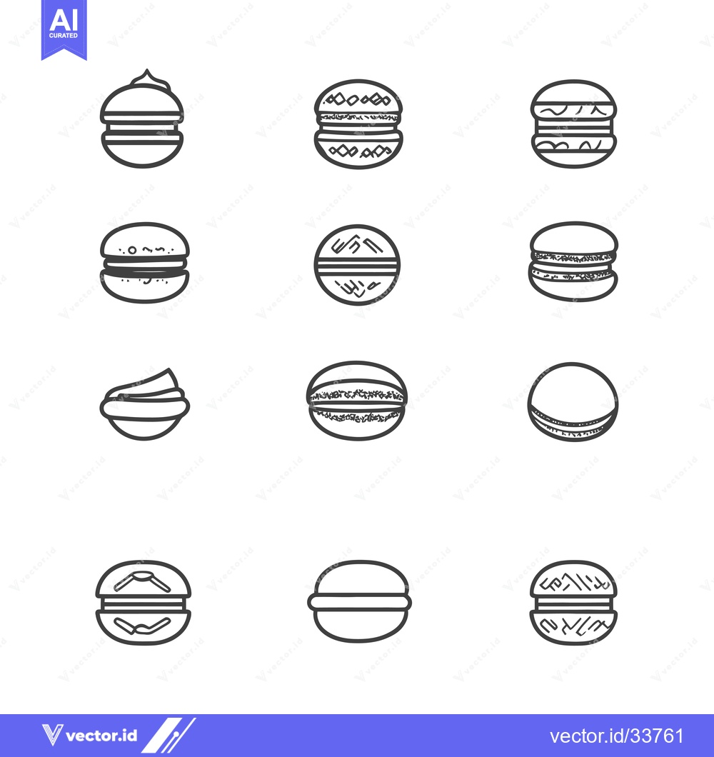 Premium Vector dari Collection of Nine Line Drawings of Macarons