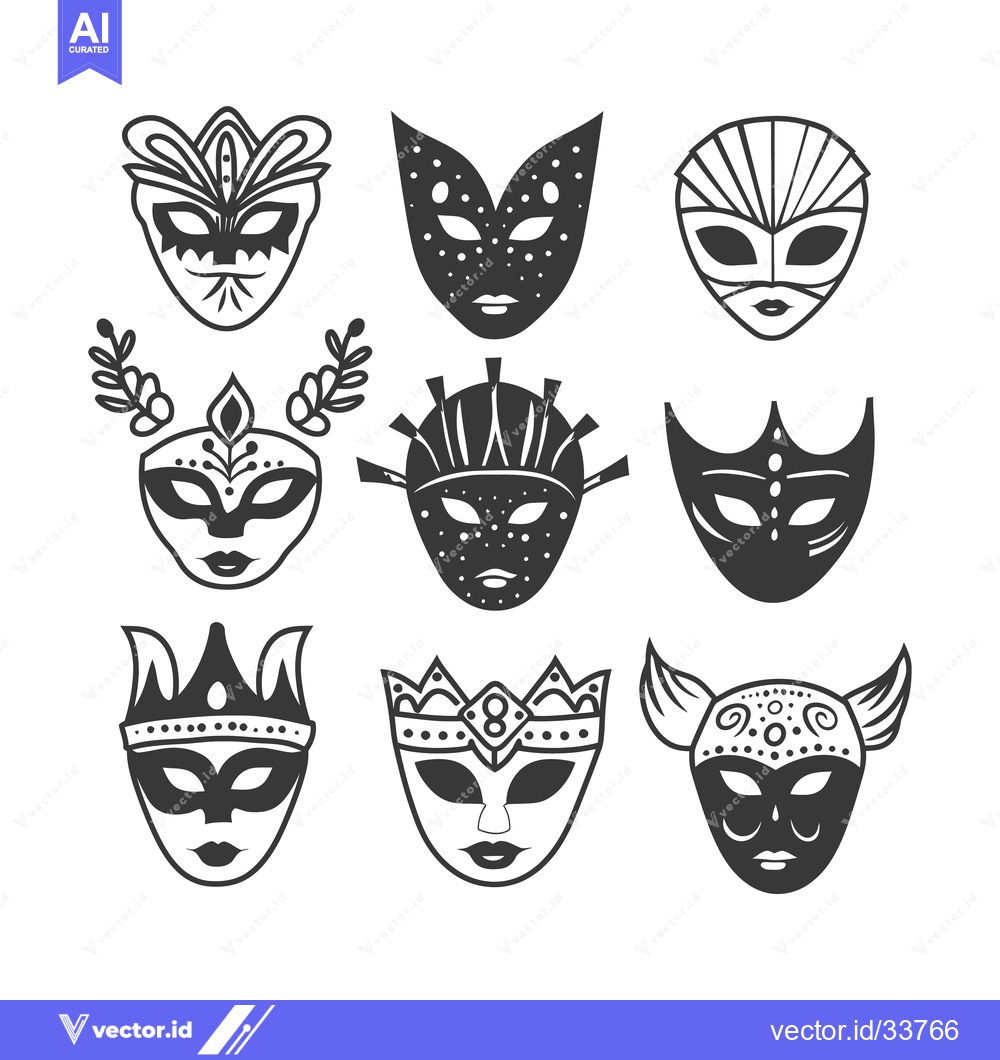 Premium Vector dari Collection of Nine Ornamental Masks with Various Designs