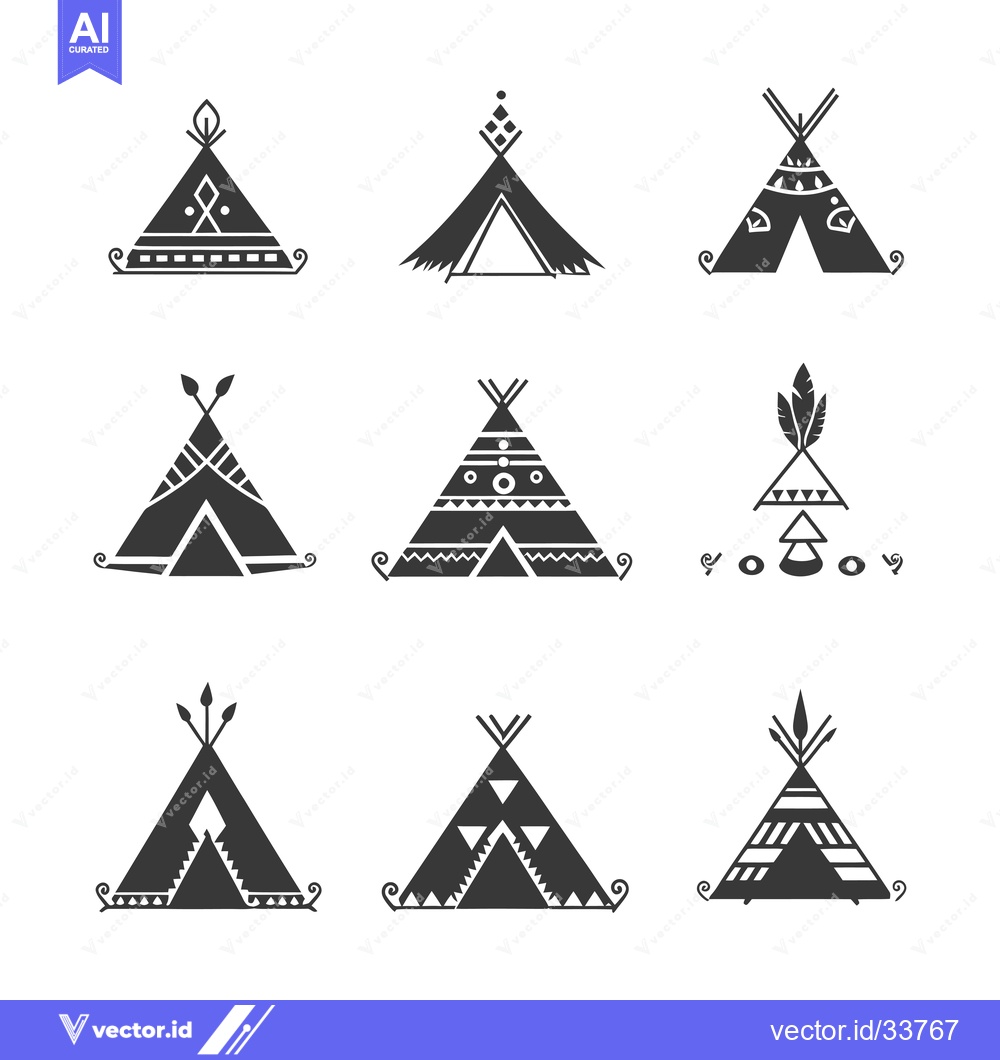 Premium Vector dari Collection of Nine Ornamental Native American Tipi Silhouettes