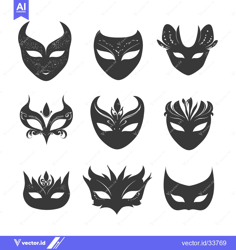 Premium Vector dari Collection of Nine Ornate Black and White Carnival Masks