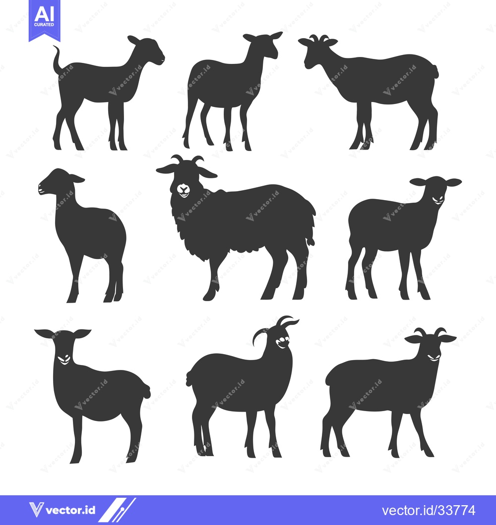 Premium Vector of Collection of Nine Sheep and Goat Silhouettes