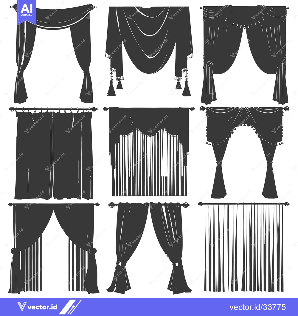 Premium Vector of Collection of Nine Silhouette Curtain Designs
