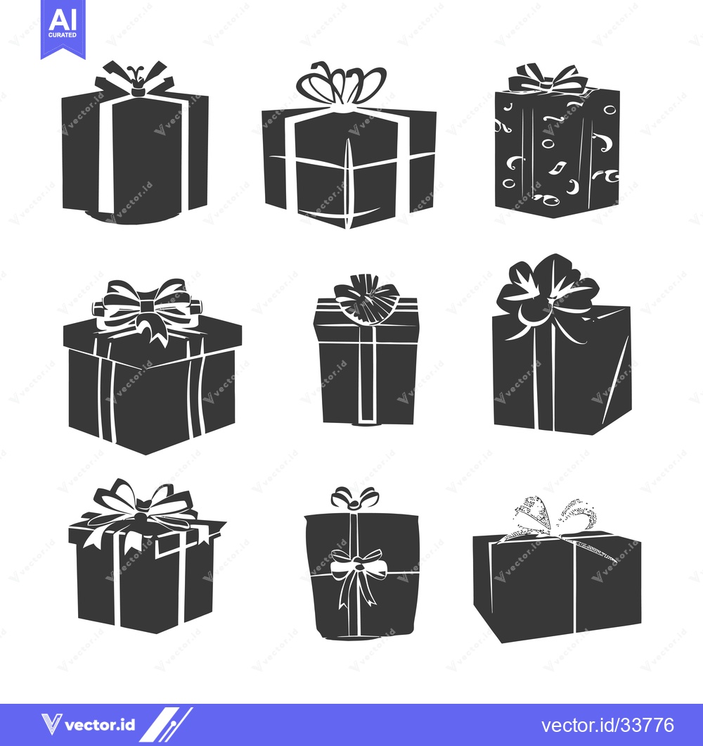 Premium Vector of Collection of Nine Silhouette Gift Boxes with Bows
