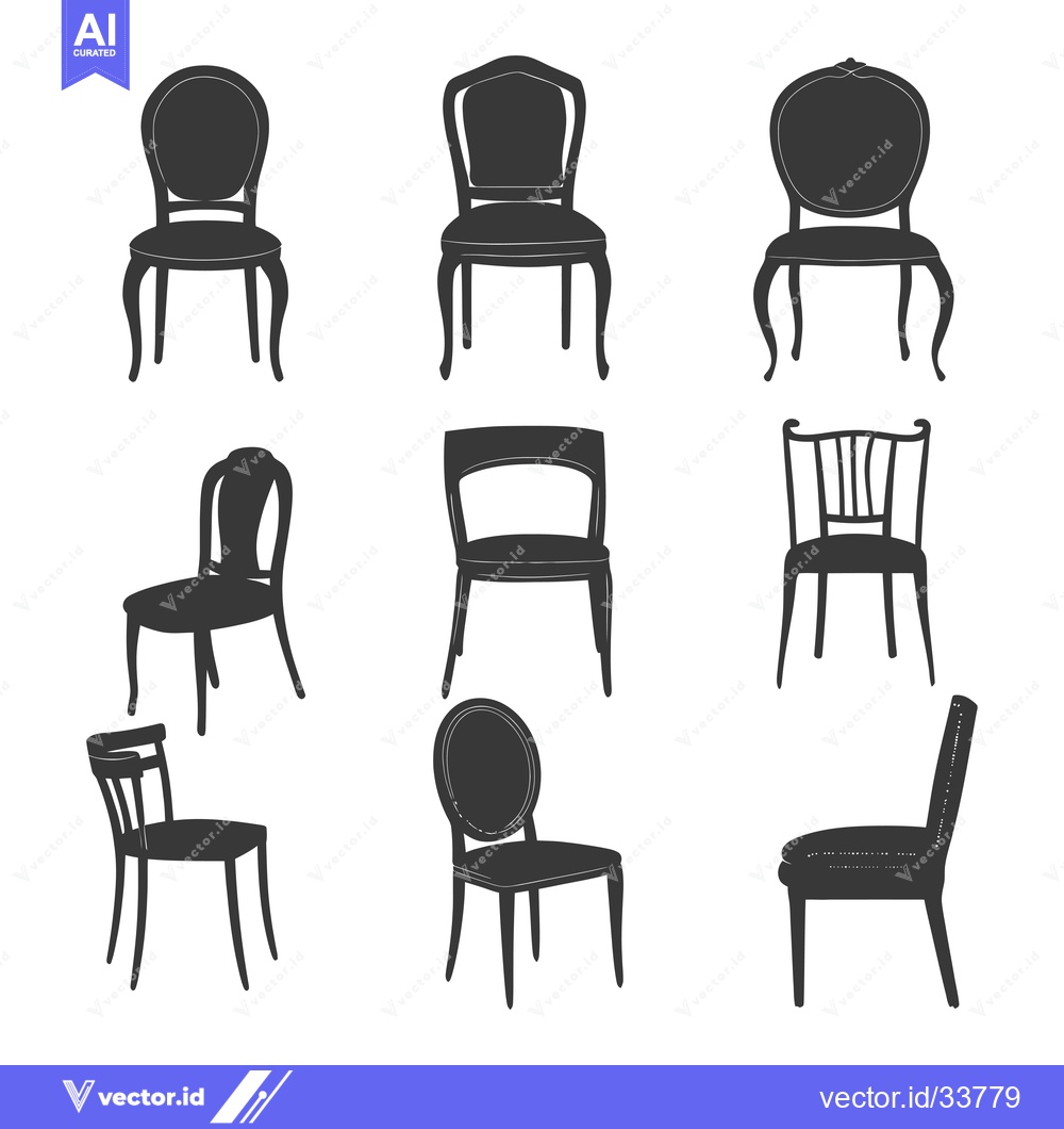 Premium Vector dari Collection of Nine Silhouettes of Different Styles of Chairs