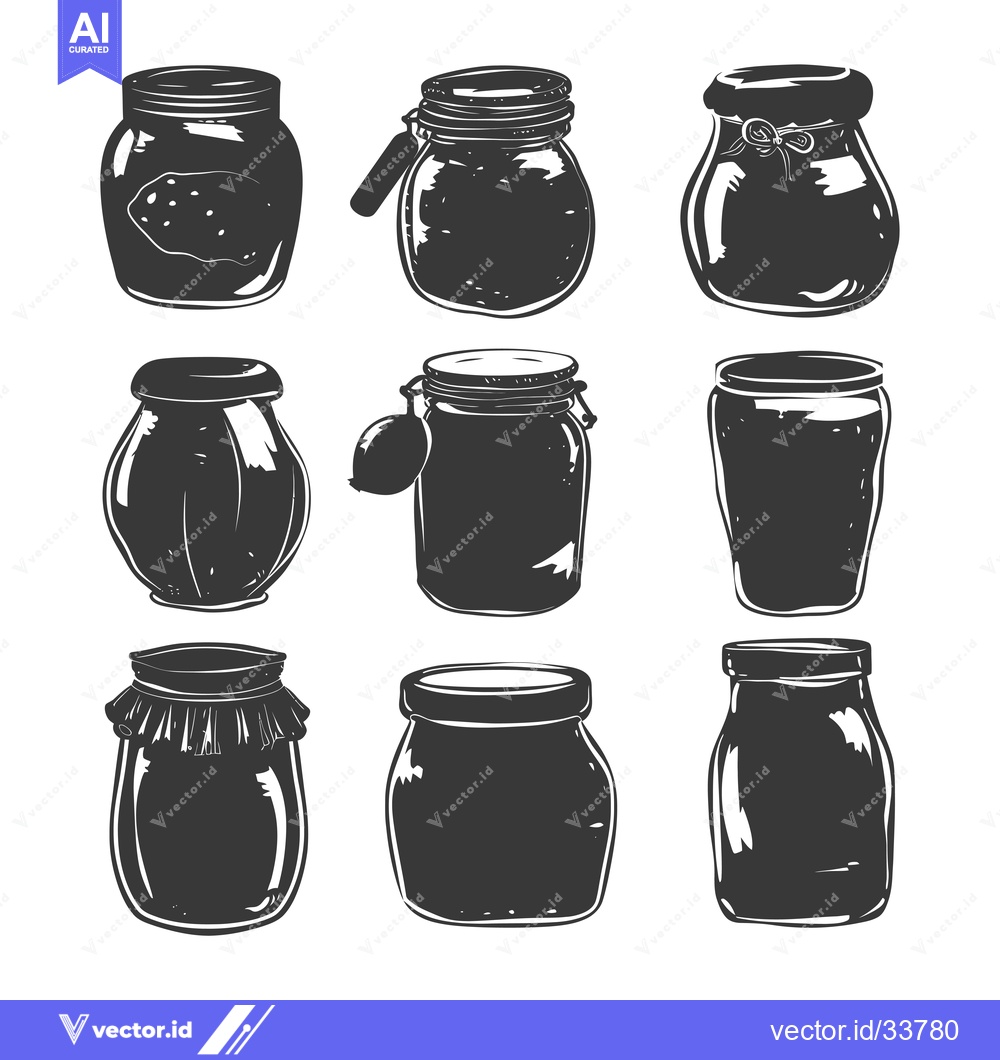 Premium Vector dari Collection of Nine Silhouettes of Glass Jars with Various Lids and Sha