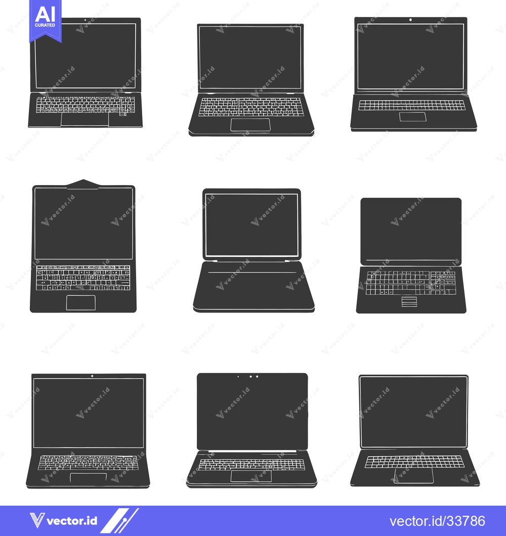Premium Vector dari Collection of Nine Simple Laptop Silhouettes
